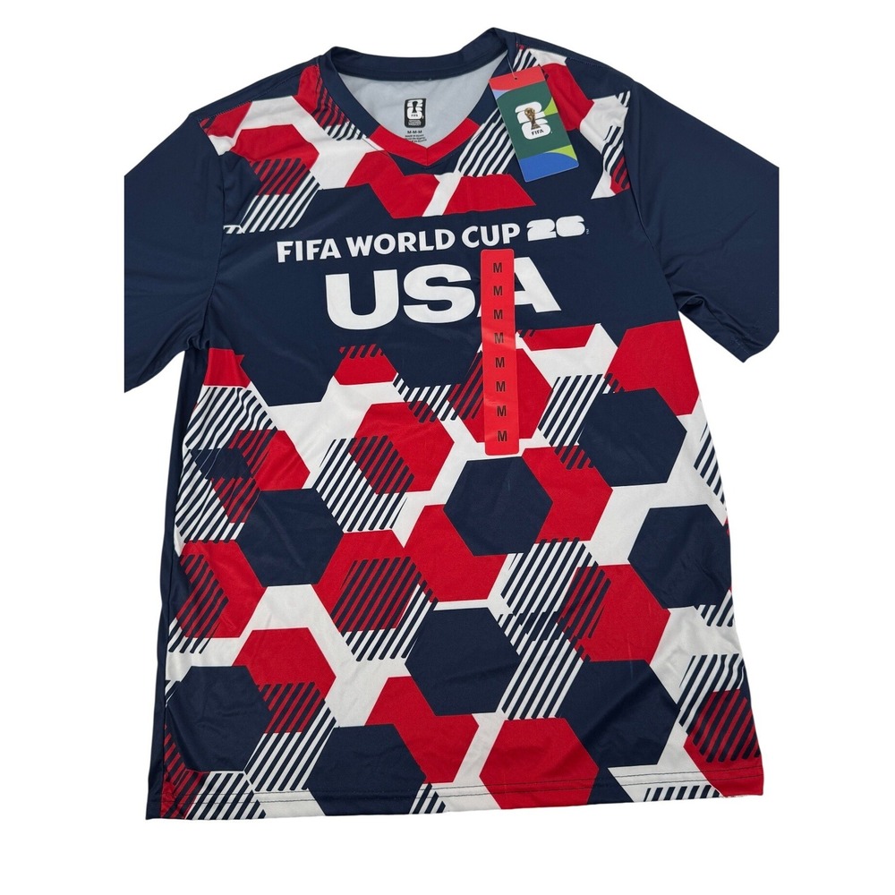 FIFA World Cup 26 USA Soccer Jersey Men Medium Navy Red‎ White Geometric NWT